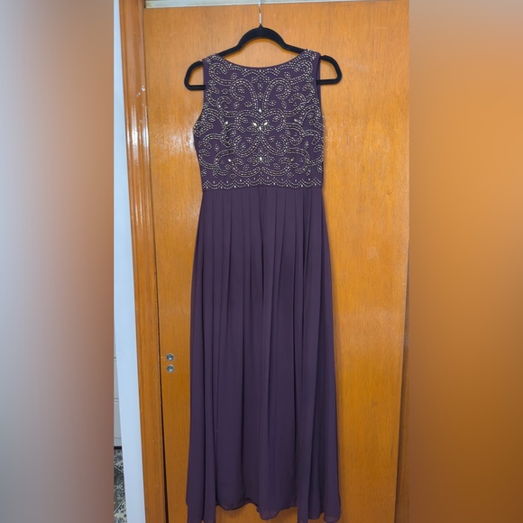 Xscape Strapless Purple Gown with Gold Accents - Picture 1 of 3